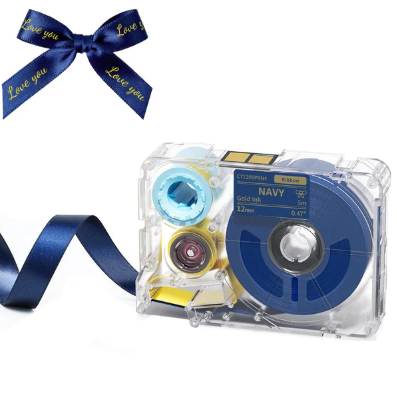RUBAN D’ÉTIQUETAGE POUR A30 – DORÉE SUR FOND BLEU MARINE – 12MM × 5M