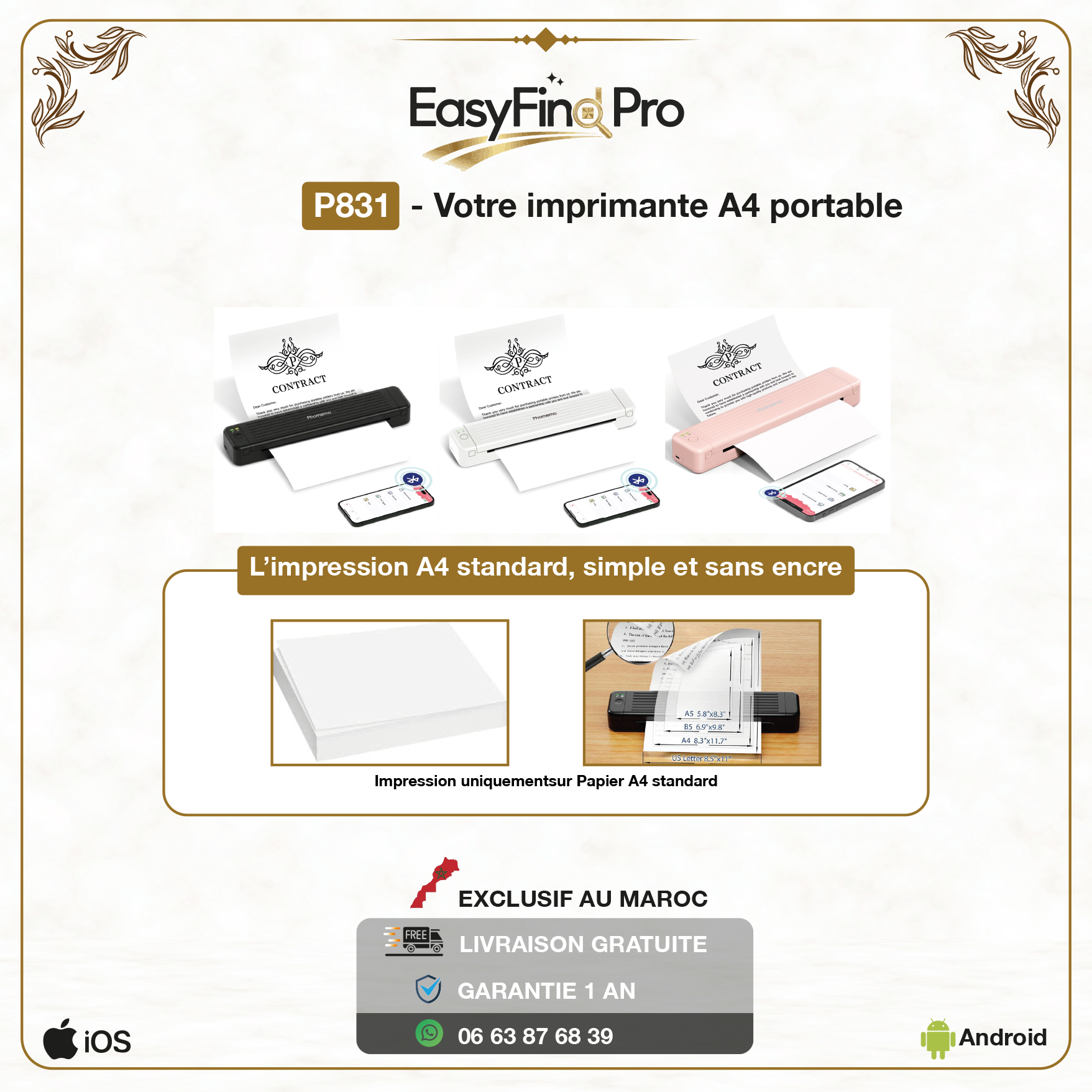 P831 IMPRIMANTE PORTABLE THERMIQUE POUR A4