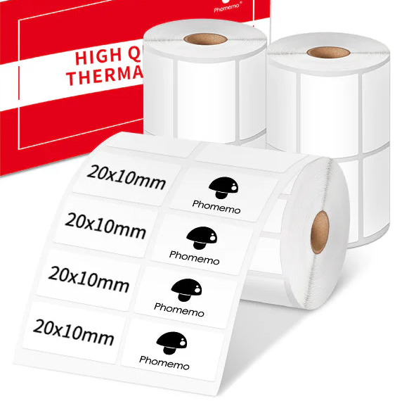 ROULEAUX D’ÉTIQUETTES THERMIQUES PHOMEMO 20×10 MM – HAUTE QUALITÉ